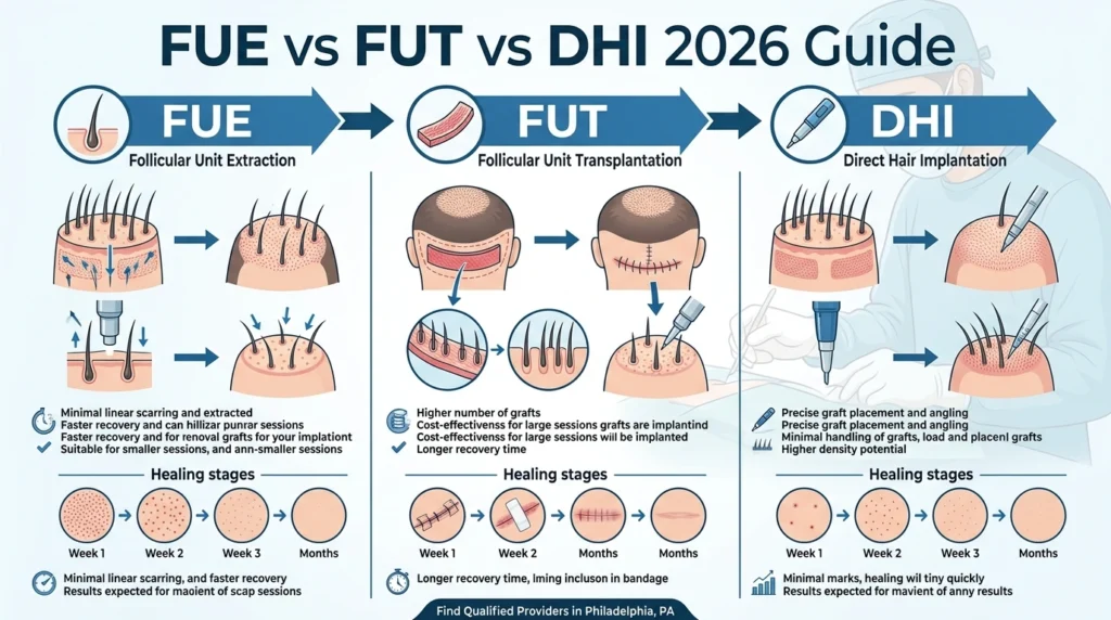 FUE vs FUT vs DHI Which Is Best for Philadelphia Patients