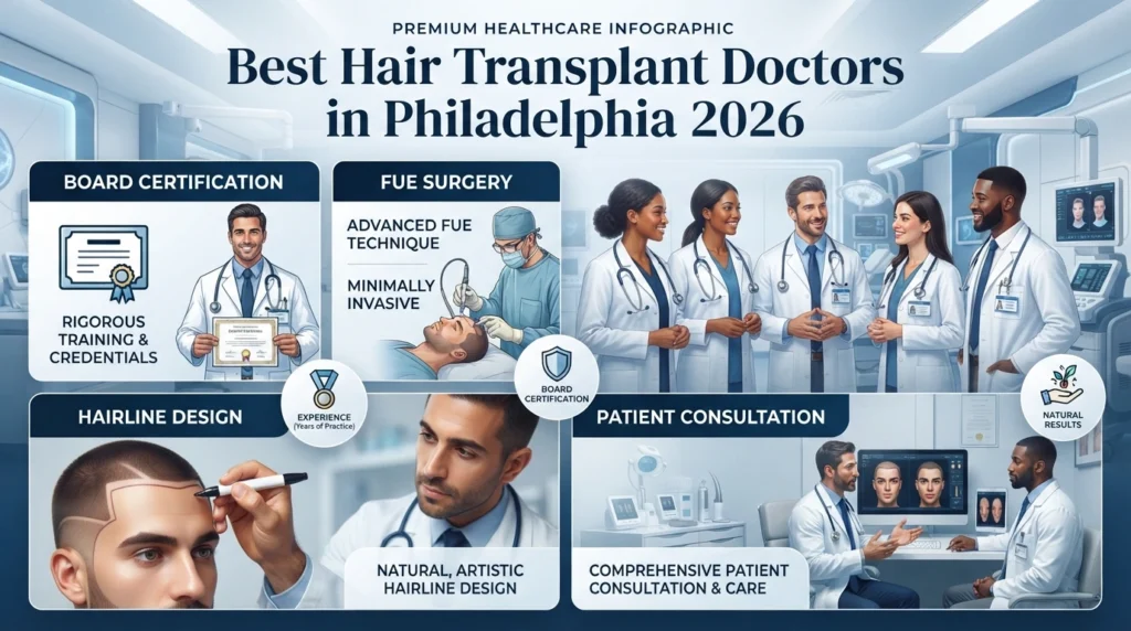 Top hair transplant doctors in Philadelphia 2026 with FUE hair restoration expertise