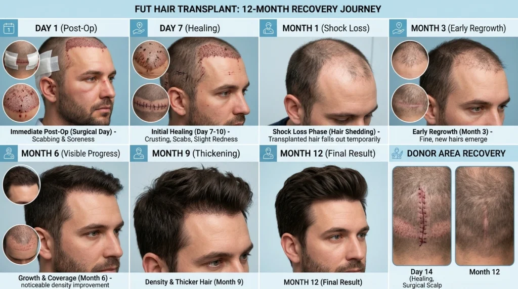 FUT Hair Transplant Recovery Timeline Day by Day