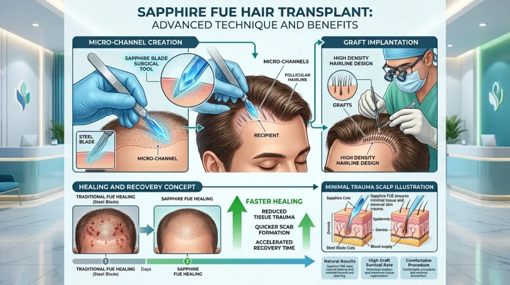 Sapphire FUE hair transplant sapphire blade micro incision and dense implantation