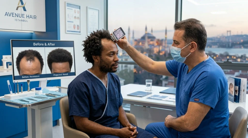 Afro hair transplant consultation in luxury Istanbul clinic