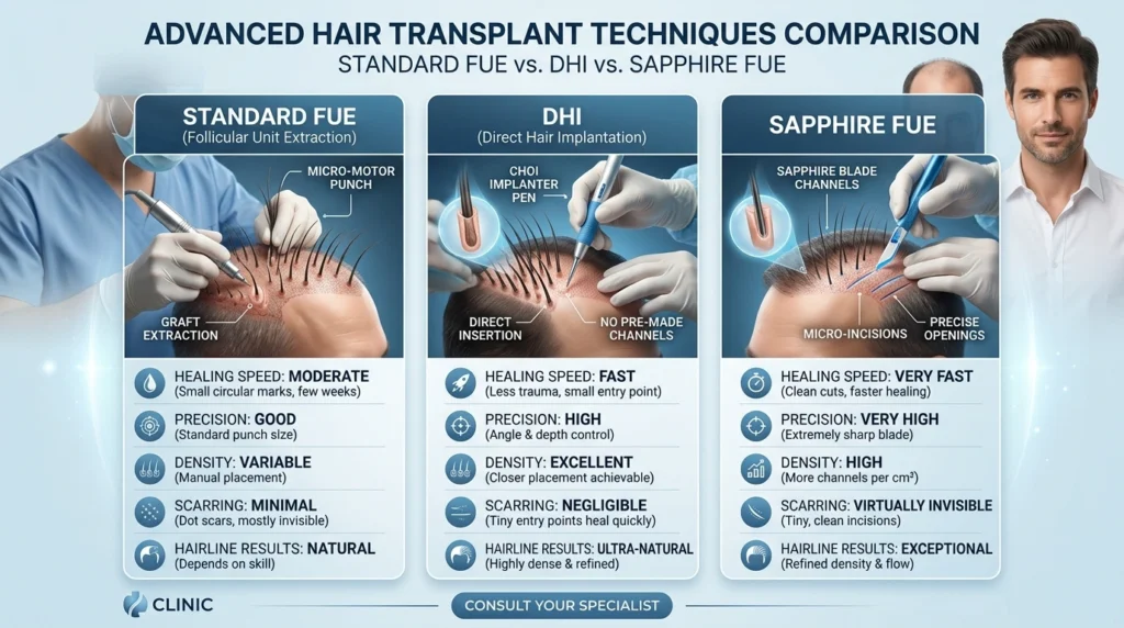 FUE vs DHI vs Sapphire FUE - Which Is Right for You