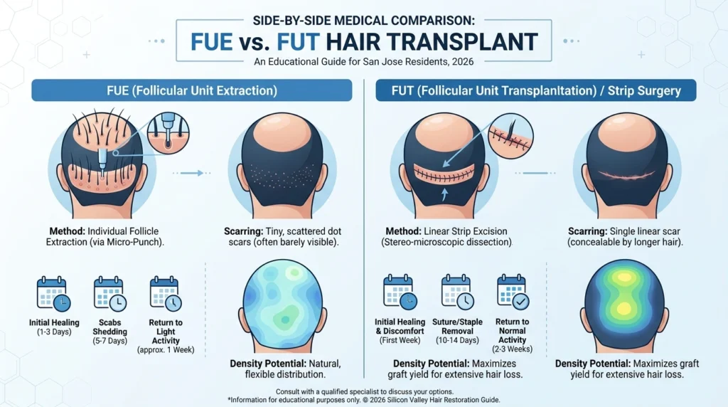FUE vs FUT Hair Transplant San Jose Comparison 2026