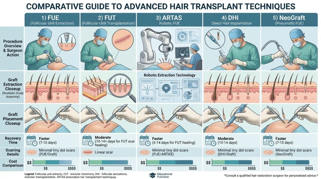 FUE vs FUT vs ARTAS vs DHI vs NeoGraft