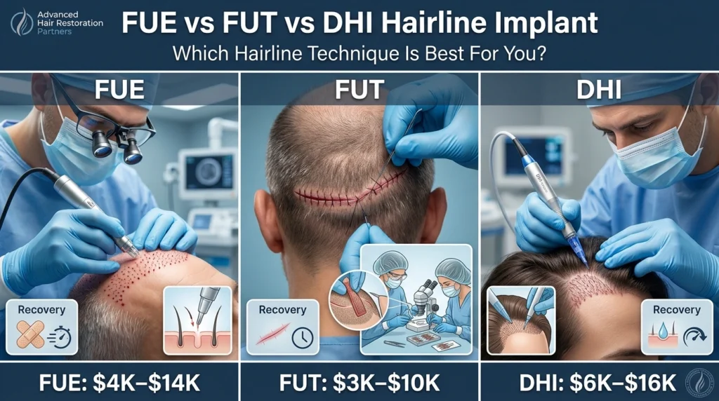 FUE vs FUT vs DHI Hairline Implant