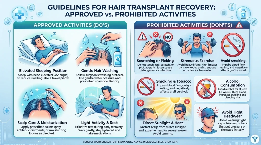 Factors affecting hair transplant success including surgeon skill, graft survival, healing, and post-operative care
