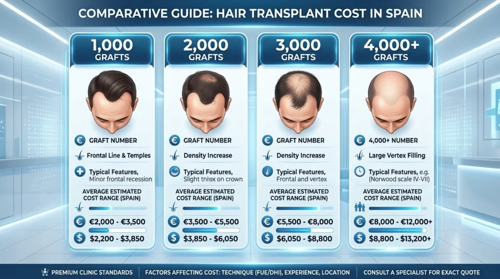 Hair Transplant Cost in Spain by Graft Count