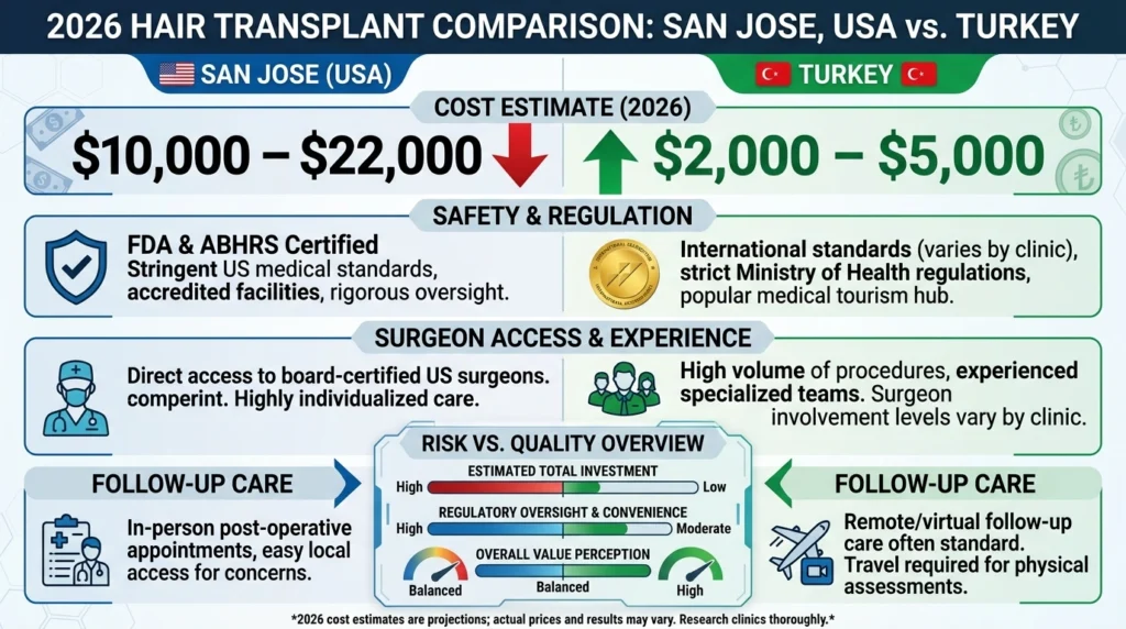 Hair Transplant San Jose vs Turkey Cost Comparison 2026