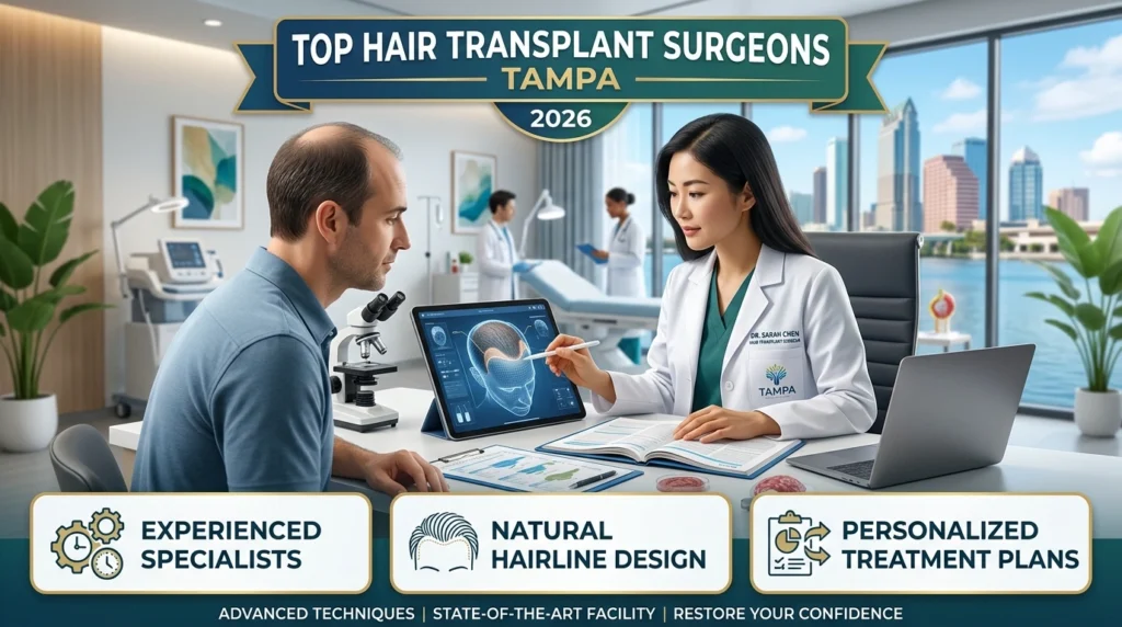 Hair restoration surgeon in Tampa reviewing patient hairline design and personalized transplant treatment plan