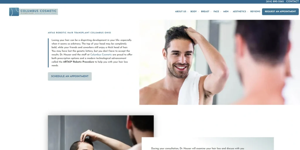 Columbus Cosmetic / ARTAS Robotic FUE Best for Robotic Hair Transplant Columbus