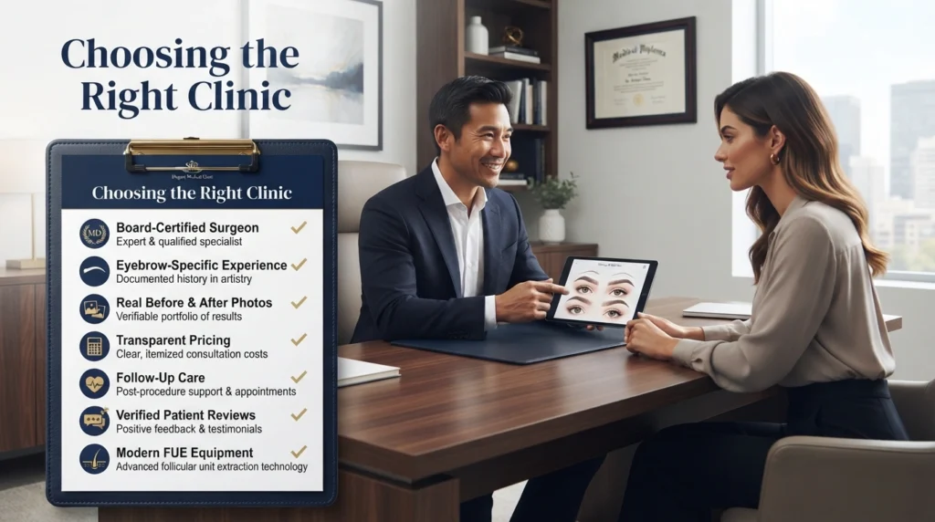 Checklist for choosing the best eyebrow transplant clinic with experienced surgeon and transparent pricing