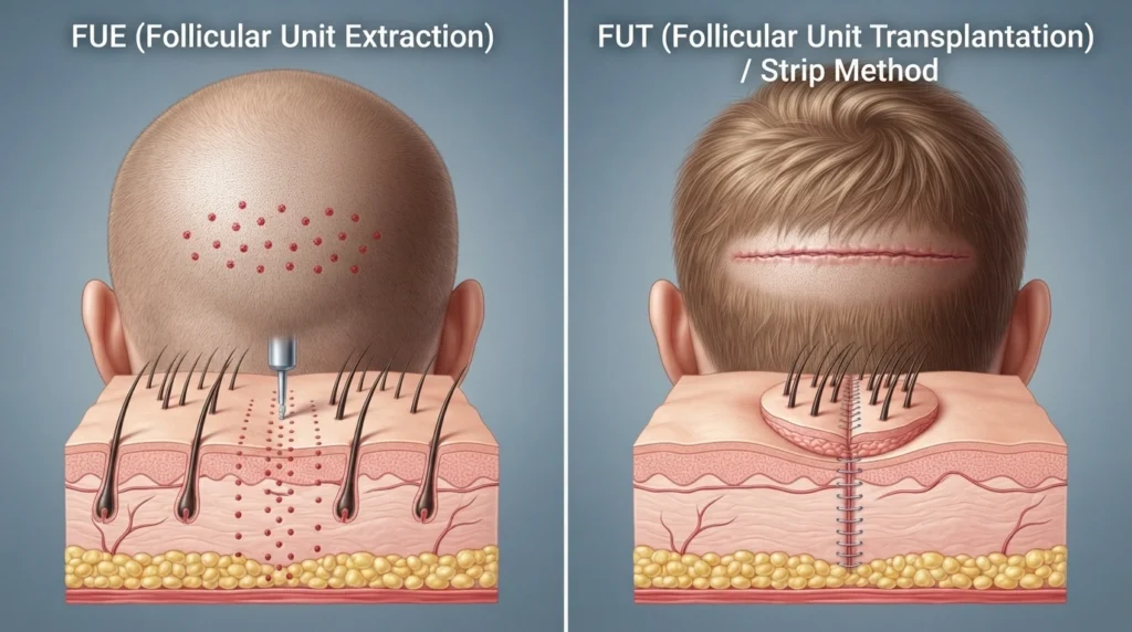 Comparison between FUE and FUT facial hair transplant techniques