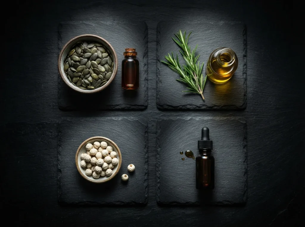Pumpkin Seed Oil vs Minoxidil, Saw Palmetto, and Rosemary Oil